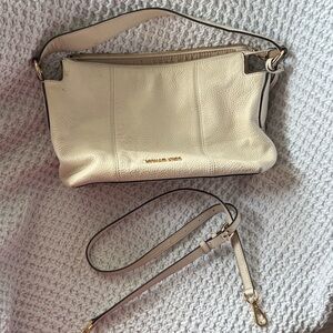 Michael Kors Cream Pebbled Leather Crossbody Shoulder Bag with Gold Hardware